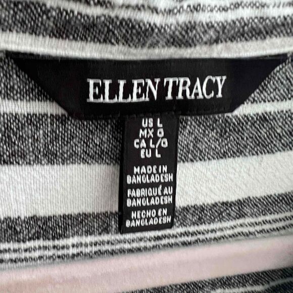 Ellen Tracy mariner tie front LINEN Shirt top Large Blue White Stripes ButtonS - Picture 8 of 13